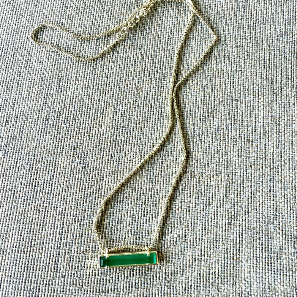 Kendra Scott Gold Necklace with Emerald Green Bar